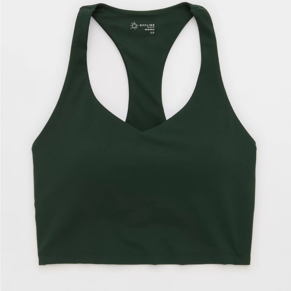 Green OFFLINE By Aerie Real Me Low Key Racerback Sports Bra